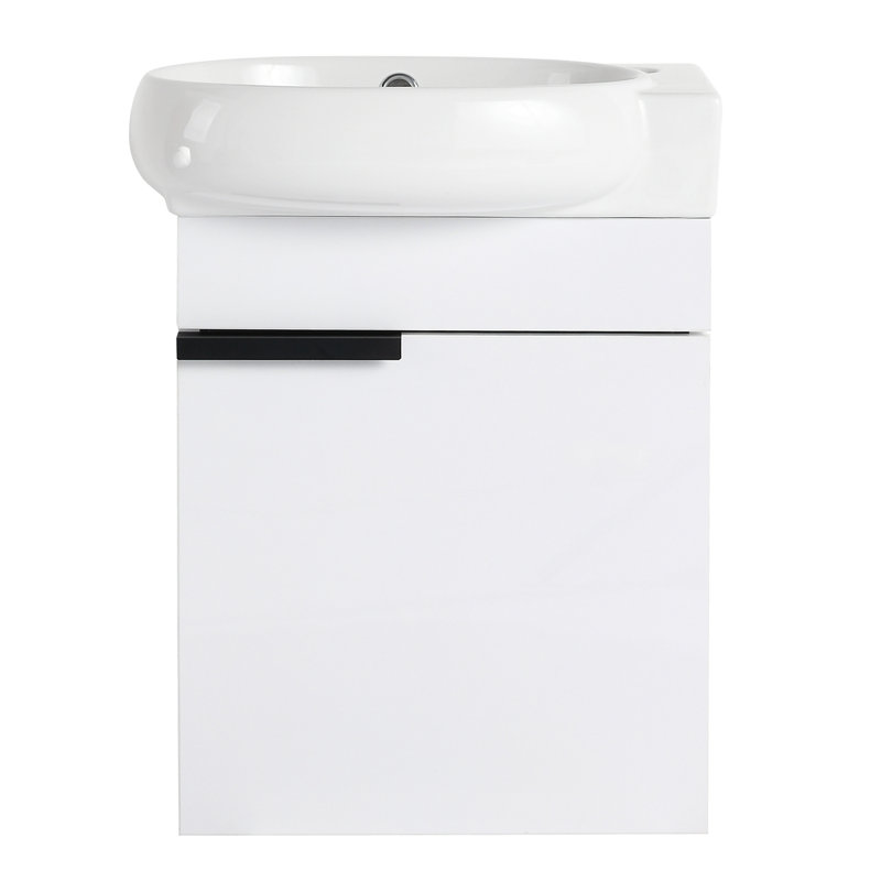 Meuble-lavabo à fermeture en douceur avec lavabo, Blanc brillant
