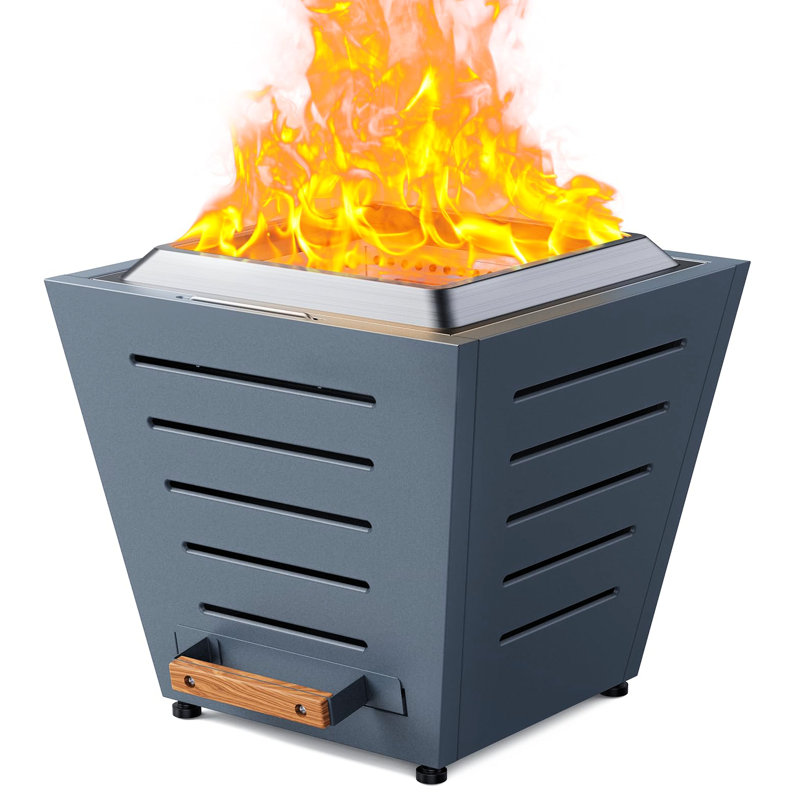 Foyer d'extérieur sans fumée de 20 po en acier inoxydable pour l'extérieur avec plateau à cendres coulissant, poignées, bleu brume - combustion efficace, foyer portatif facile à assembler de 20 po, efficacité de la poêle, excellente isolation thermique