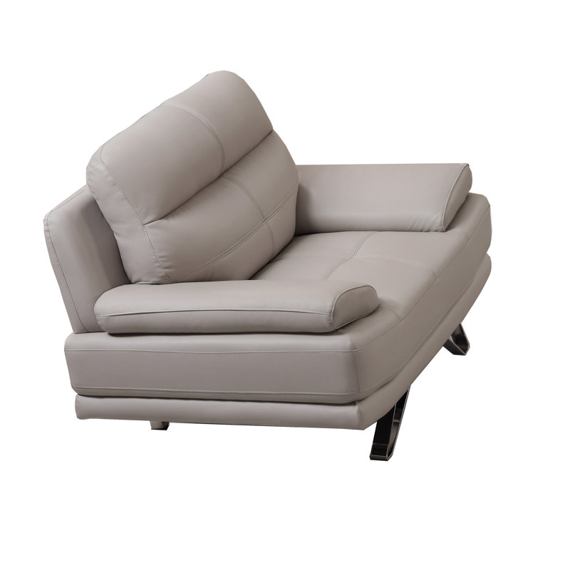 Fauteuil en cuir bleu marine EK530, Cuir véritable gris clair