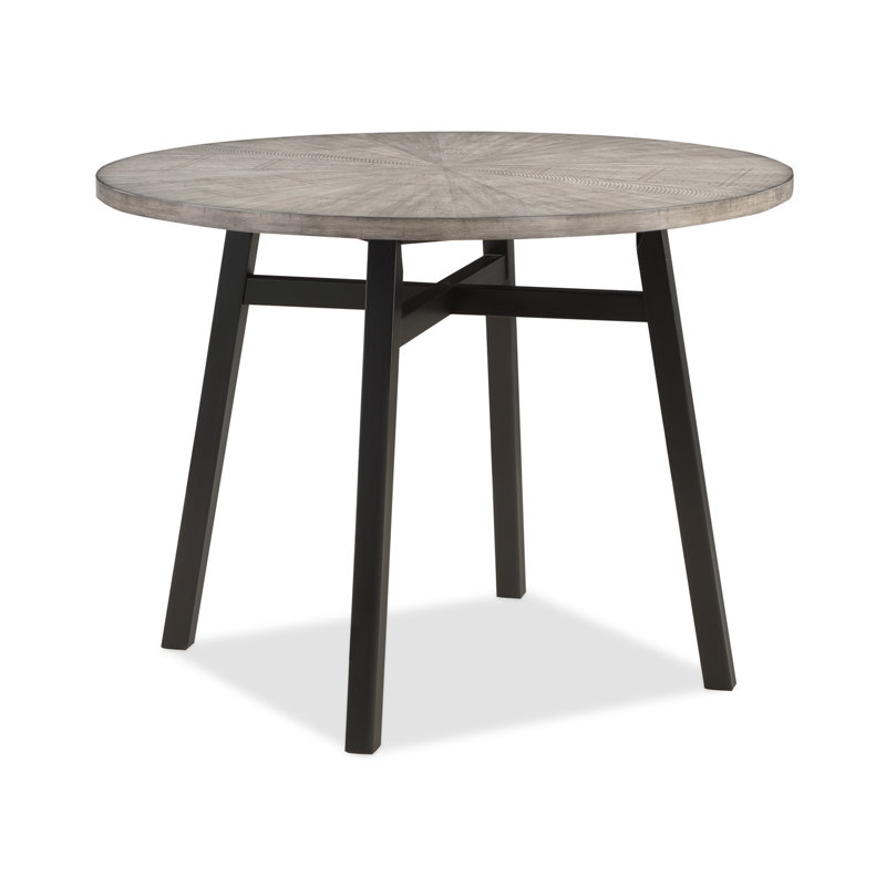 Rodmun Etha Black-Gray Fabric Seat Round Counter Height Dining Room Set, Table, 4 Side Chairs