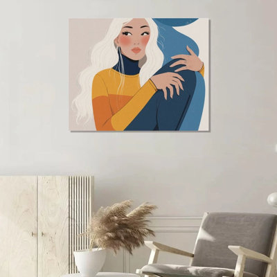 Portrait méditatif féminin, cadre en bois encastré, 16 po x 20 po
