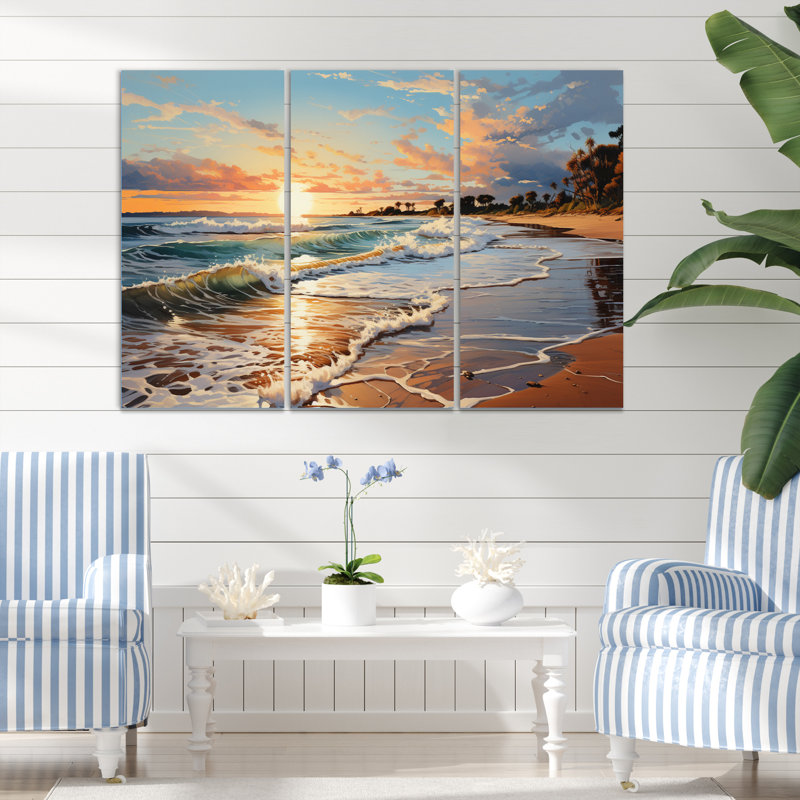 «Beach Sandy Serenade I», reproduction sur toile 3 pièces, H 28 po x l 36 po