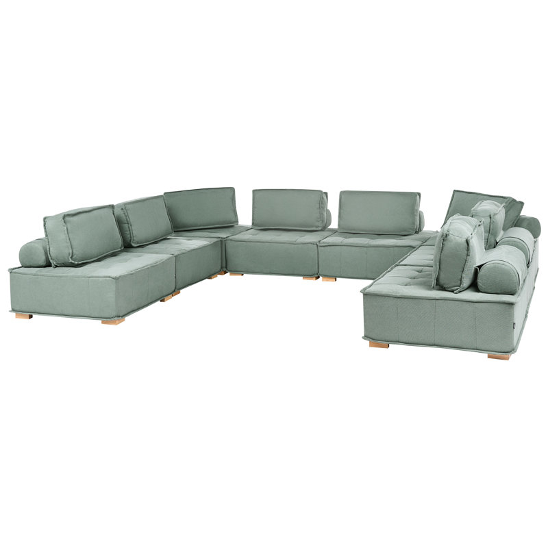 Modular U-Shape Sofa 8 Seater TIBRO Fabric, Light Green