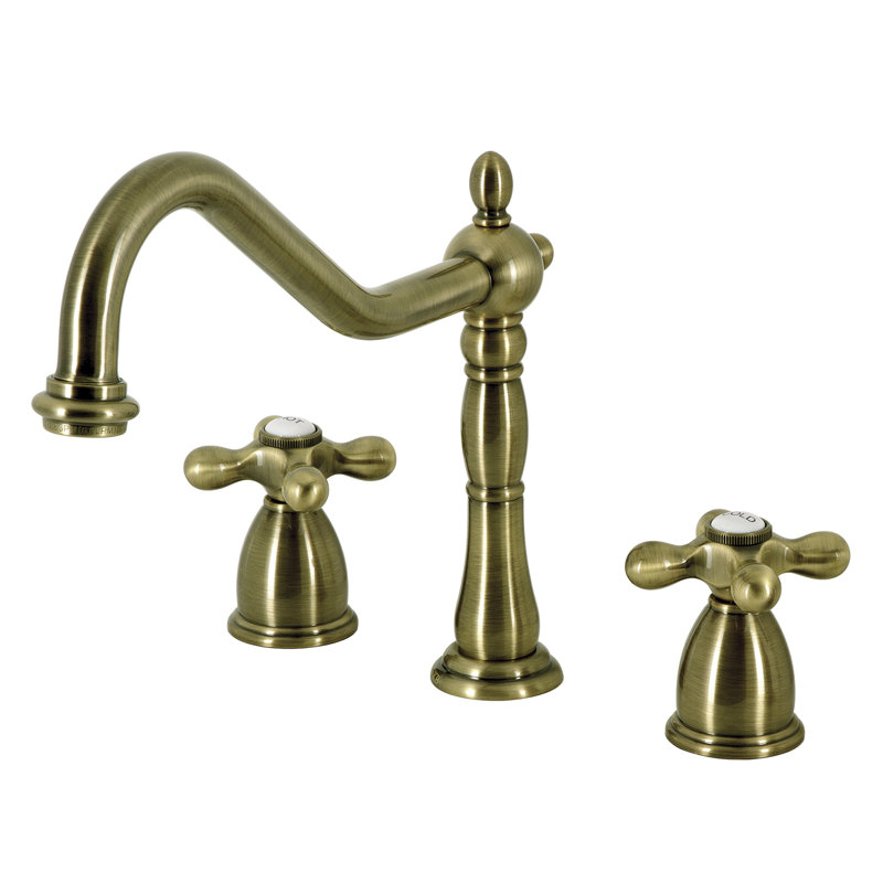 Kingston Brass Heritage Double-Handle Widespread Kitchen Faucet, Without Side Spray, Vintage Brass