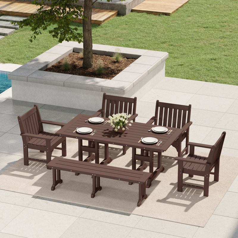 Ensemble de salle à manger avec table et accoudoirs de jardin 6 pièces Laguna Poly, Brun