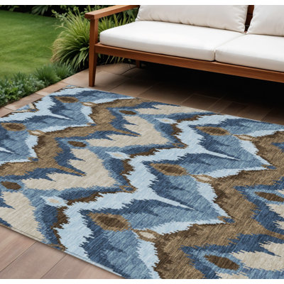 Tapis intérieur lavable en ikat bleu et bleu ciel 9 pi x 12 pi