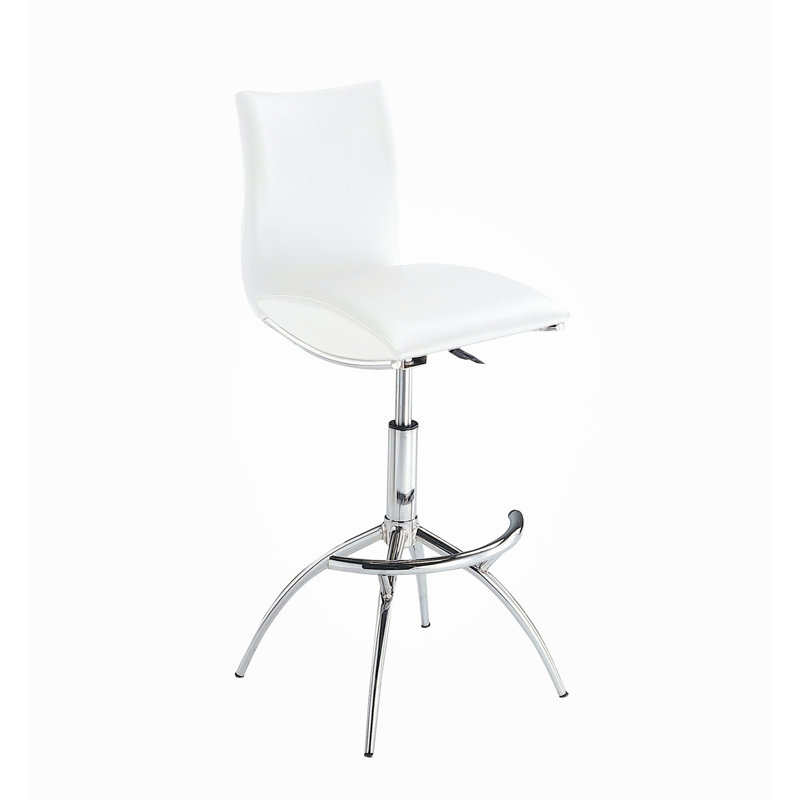 Tabouret de bar moderne en similicuir / hauteur réglable chrome, Blanc