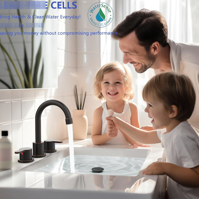 8 Inch 2 Handle Widespread Bathroom Faucet In Oil Rubbed Bronze With Drip - Cartridge, 360 Rotation And Water Saving Aerator For Bathrooms 3 Hole Spout Lead Design
