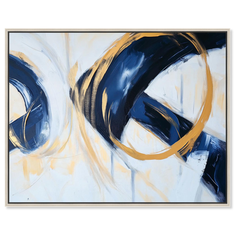 Navy and Gold Rings II Canvas Luxury Abstract Art by , H 21 po x l 25 po, Cadre argenté