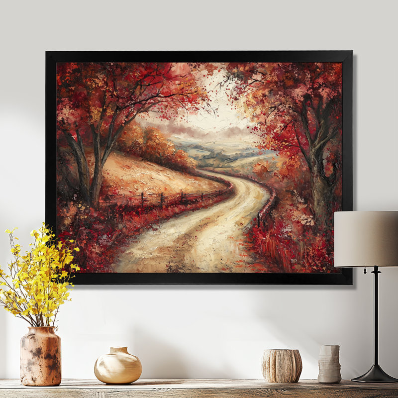 «Country Lane In Autumn I», forêt, art mural, H 12 po x l 20 po, Cadre simple, Noir