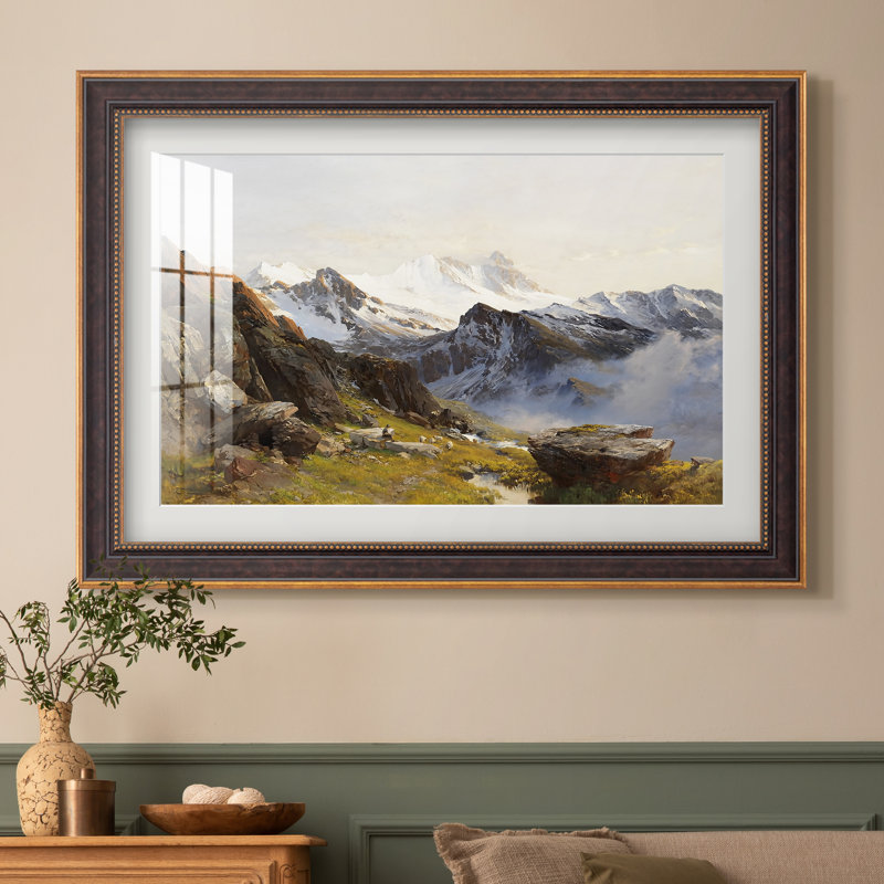 Le Großglockner vu du refuge Prager, 1890 - Edward Theodore Compton - Estampe encadrée sur mesure, 16 po x 22 po, Or vénitien
