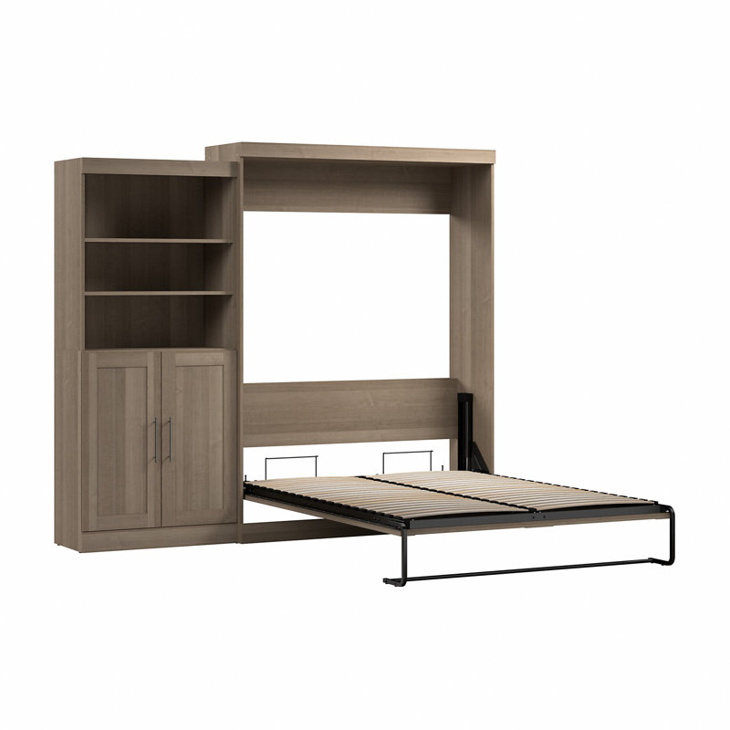 Arlex Queen Bed and Shelving Unit with Doors (101W), Ash Gray