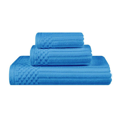 Kaelea Soho Cotton Ribbed Checkered Border Medium Weight 3 Piece Assorted Bathroom Towel Set