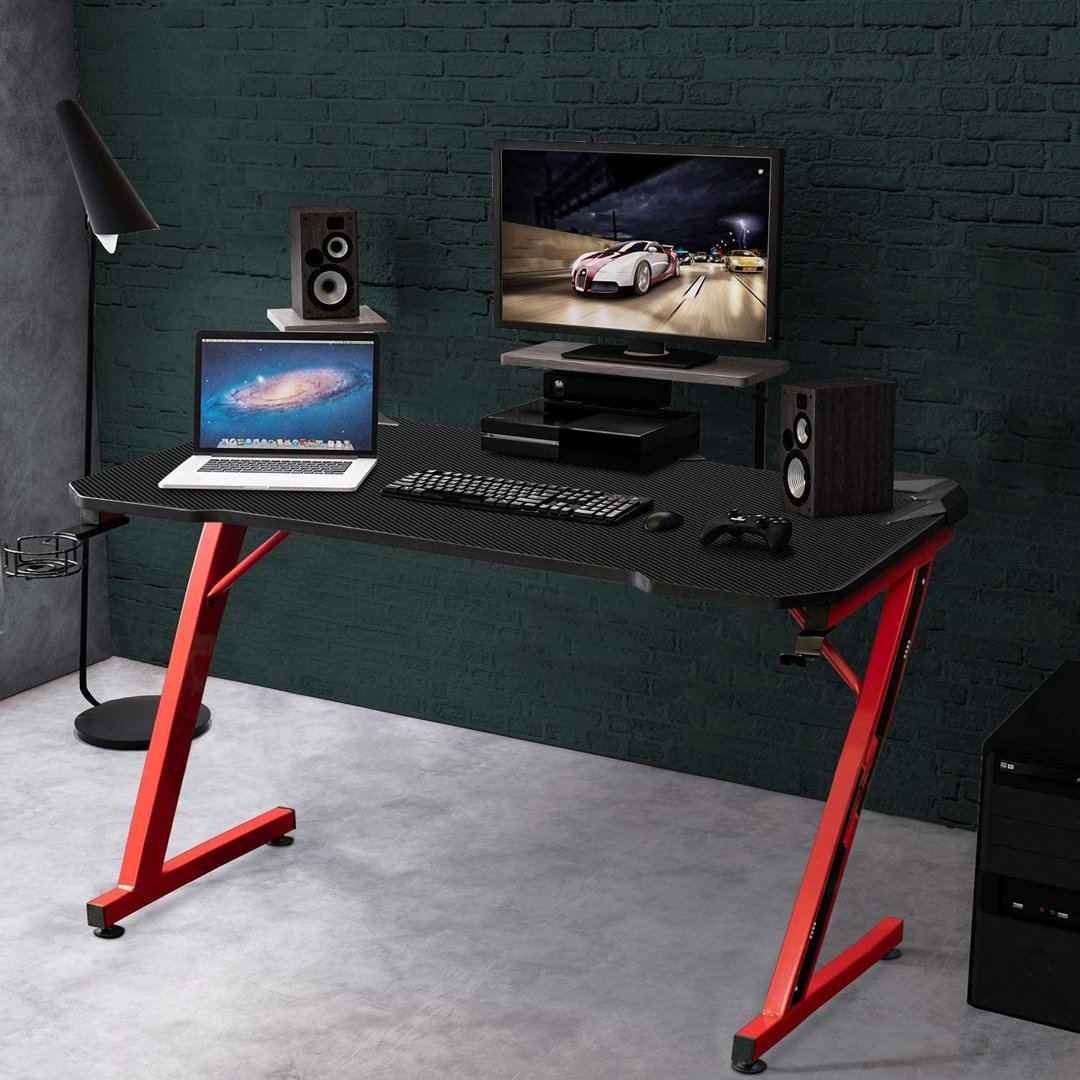 Sinead 44'' Z-Shaped Carbon Fiber Surface PC Gaming Desk with Cup Holder and Headphone Hook Symple Stuff 
