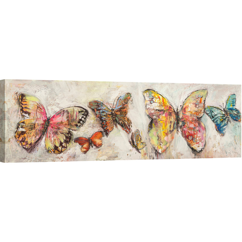 Flying Butterflies by Luigi Florio - No Frame Print on Canvas, 35cm H x 100cm W x 4cm D