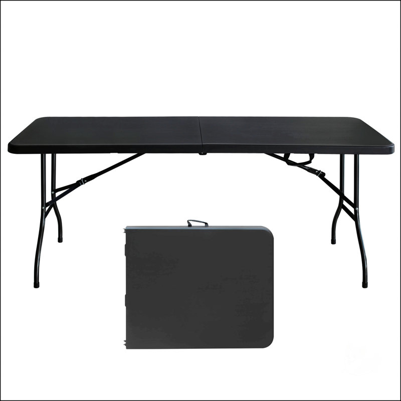 6Ft Portable Folding Table, High Load Bearing, Waterproof And Durable For Camping, Picnics, And Parties, Black/Black