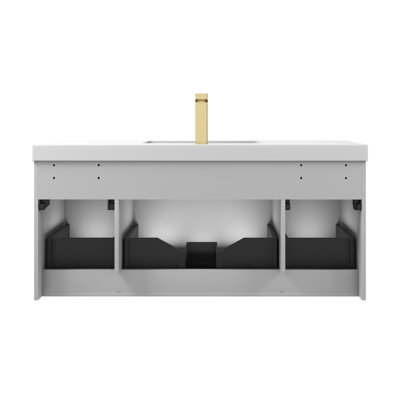Meuble-lavabo mural 48 po avec lavabo simple en acrylique Lucella - devant cannelé, tiroirs à fermeture en douceur, conception flottante