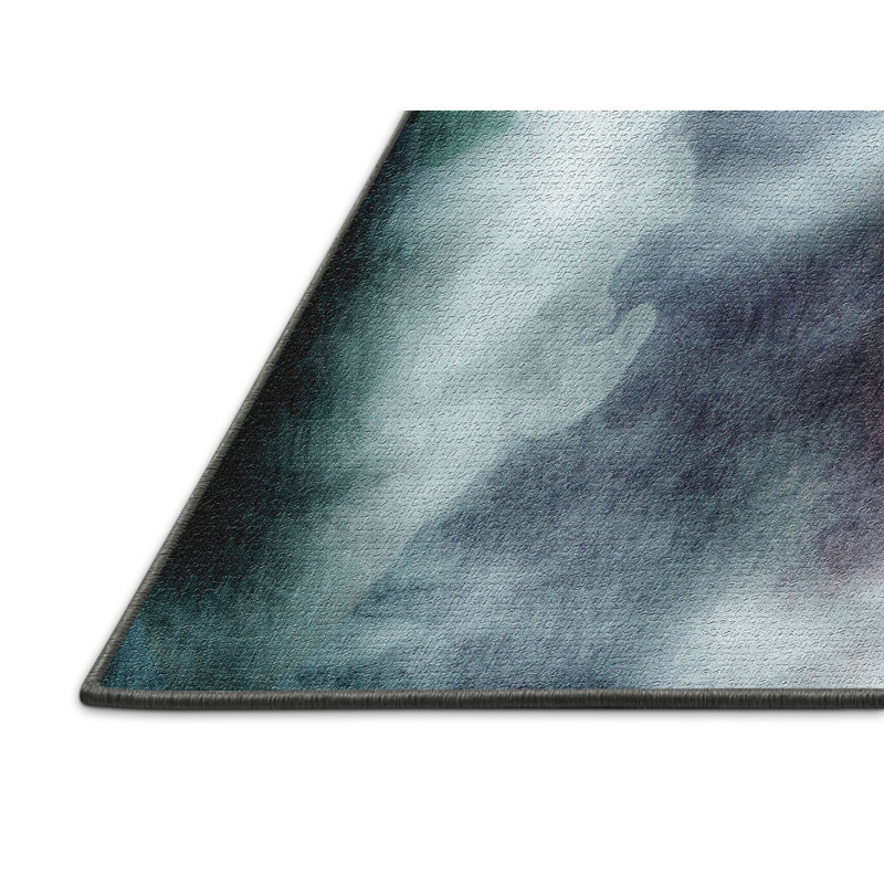 Tapis bleu foncé aquarelle, Rectangle 3 pi x 5 pi