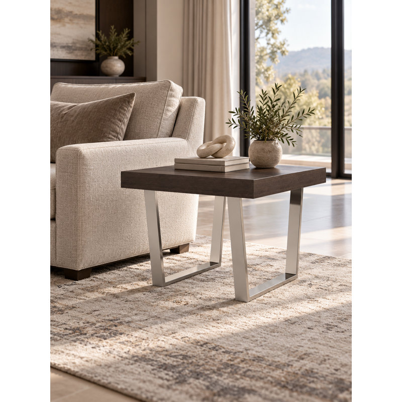 Pangea Home Sienna Sled End Table - Rectangular Side Table – Modern Accent End Table for Living Room, Office, or Bedroom - Espresso Brown Side Table