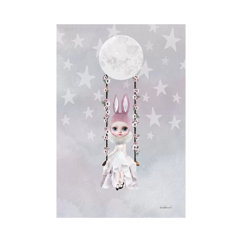 Miss Lily Rabbit Swings from the Moon 1 Piece Wrapped Canvas Wall Art, 20.32 cm H x 30.48 cm W
