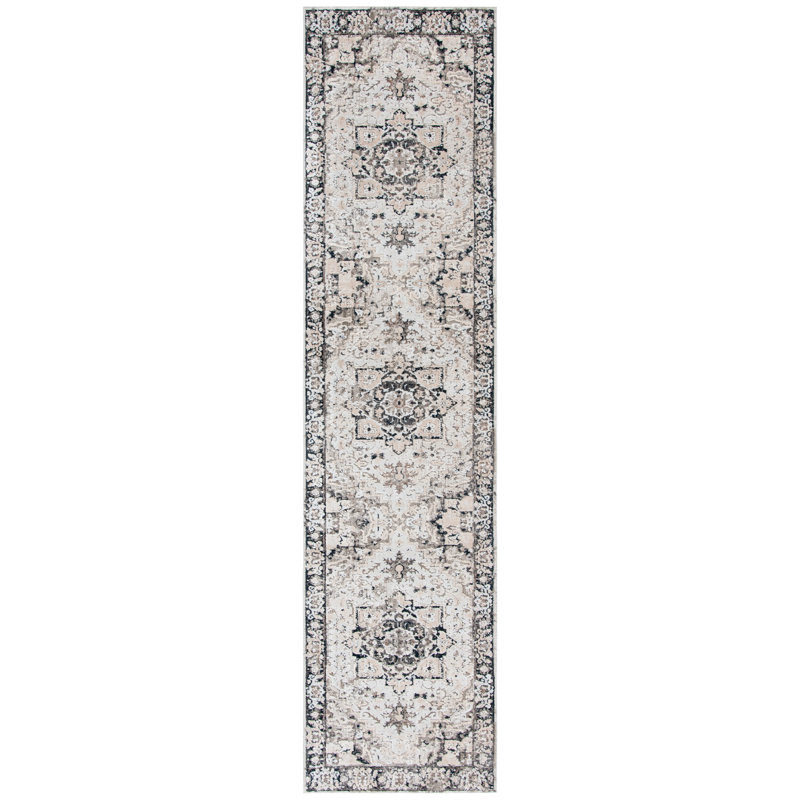 Oriental Beige / Grey Area Rug, Runner 2'2" x 9'
