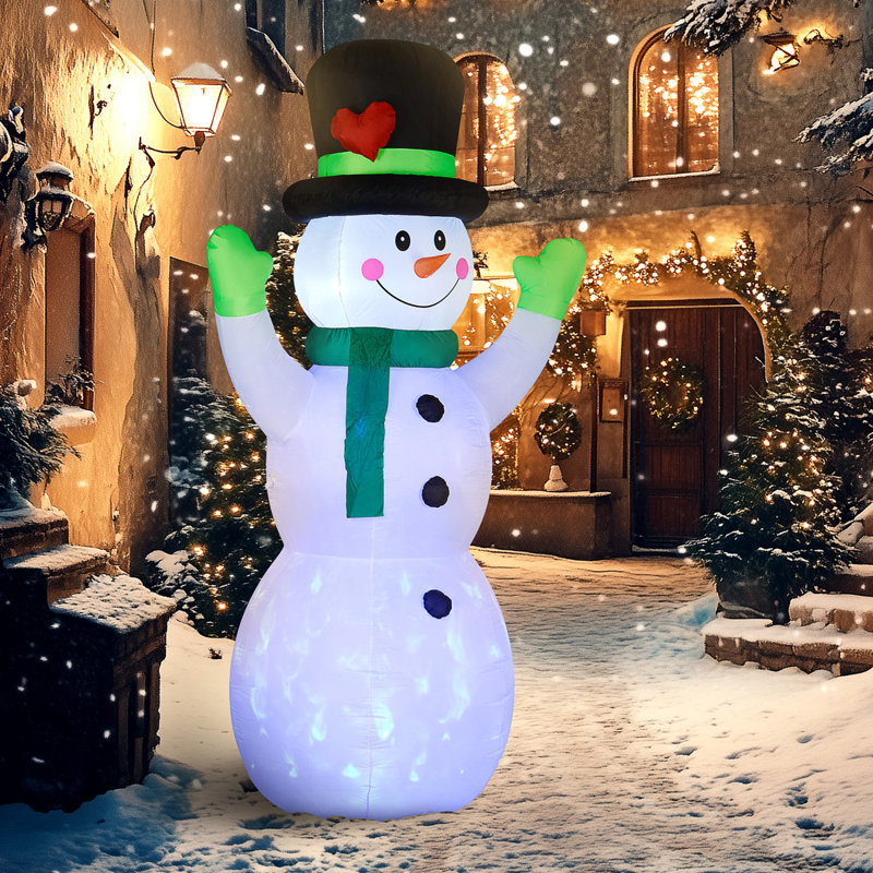 Bonhomme de neige gonflable de Noël de 10 pi avec chapeau noir, écharpe et gants verts Outsunny