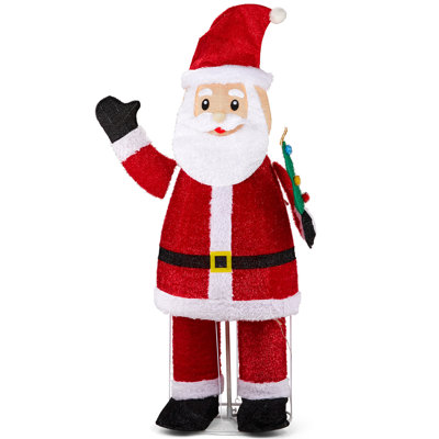 Décoration de Noël pour père Noël illuminée de 6 pi, pré-éclairée avec 180 lumières DEL blanc chaud, tissu résistant aux intempéries et cadre en métal, décoration intérieure / extérieure avec piquets de sol