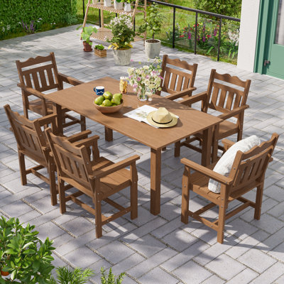 Ensemble de salle à manger rectangulaire pour l'extérieur toutes saisons de 7 pièces, ensemble de salle à manger d'extérieur sans entretien avec trou pour parasol, ensemble de table de salle à manger pour patio, cour, bord de piscine