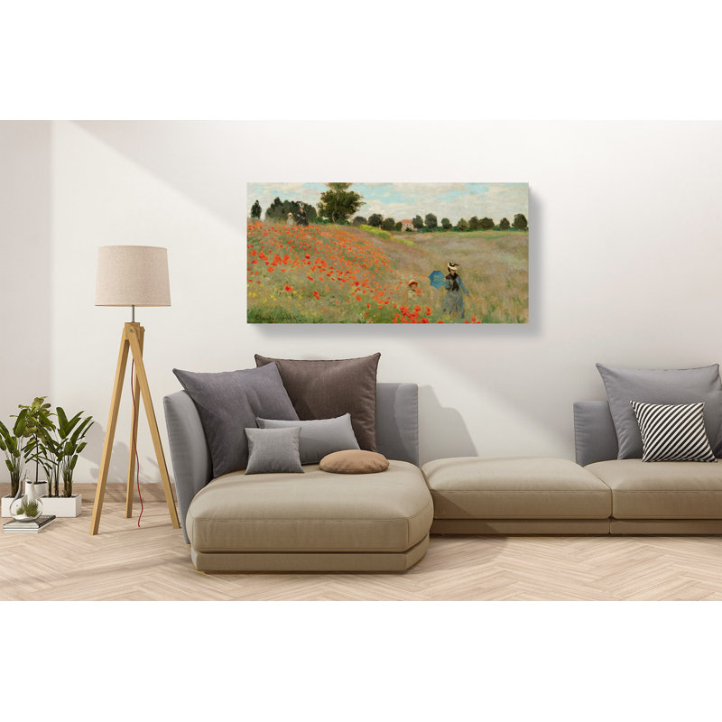 Poppy Field by Claude Monet - Wrapped Canvas Painting, 60cm H x 120cm W x 4cm D