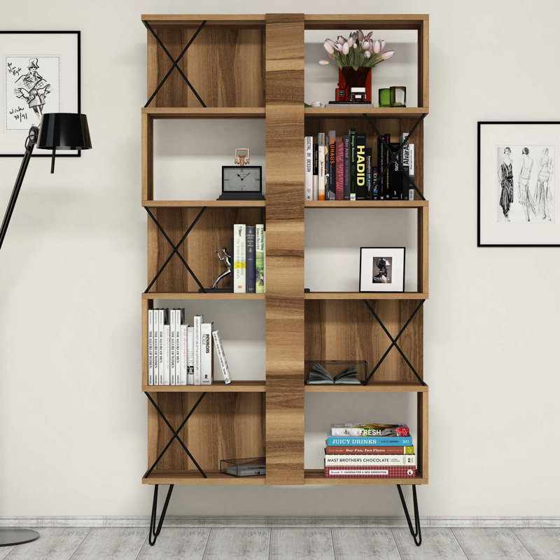 Sherry 90cm W Geometric Bookcase, Walnut
