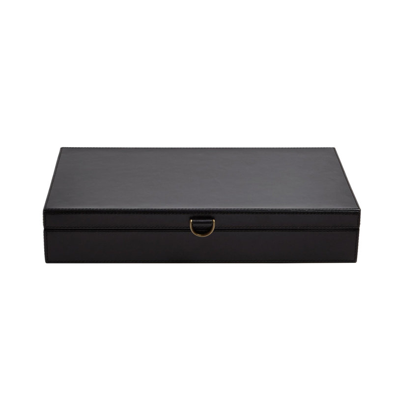 Marbled Leather D Ring Box, 3.25" H x 9" W x 17" D, Black