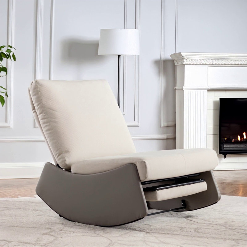 Modern Rocking Chair Recliner, Gray/Beige
