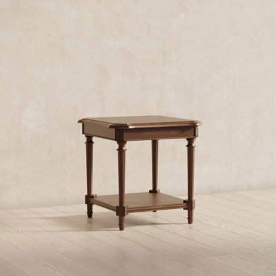 Maven Lane Pullman Traditional Square Wooden Side Table In Antiqued Brown Finish