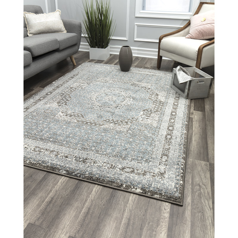 Tapis bleu clair / brun Meeks, Rectangle 8 pi x 10 pi