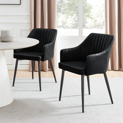 Cleother Faux Leather Dining Chairs -Bucket Tub Seat with Tapered Metal Legs and Vertical Stitching