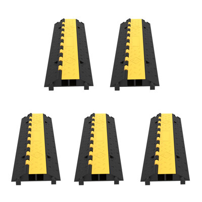 Heavy Duty Rubber Cable Protector Ramp, 5-Pack Dual-Channel Speed Bump for Driveway & Parking Lot Wire Protection