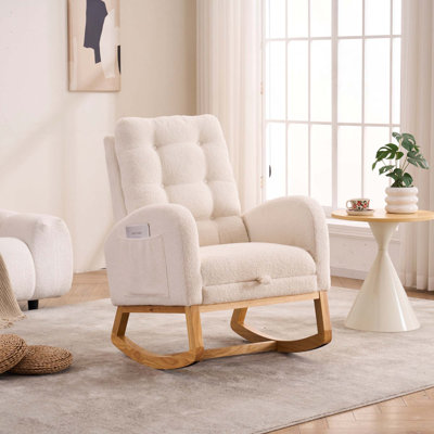 Chaise berçante d'appoint à haut dossier avec repose-pieds pour chambre à coucher ou espace de vie