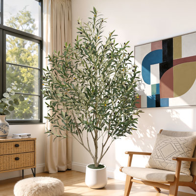 72" 6FT Artificial Olive Tree with Lifelike Olive Fruits, Lush Dense Foliage