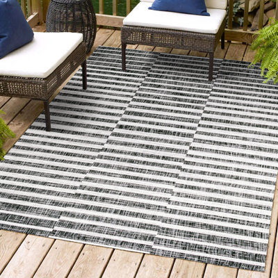 Perrigo Modern Offset Stripe Black/Ivory Indoor/Outdoor Rug