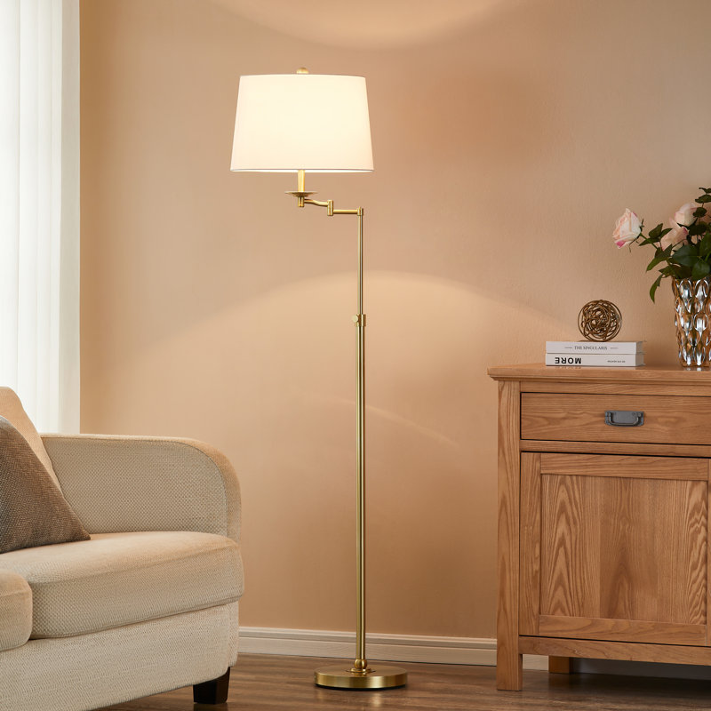 Aleinah 64.5'' Adjustable Height Swing Arm Floor Lamp, Gold