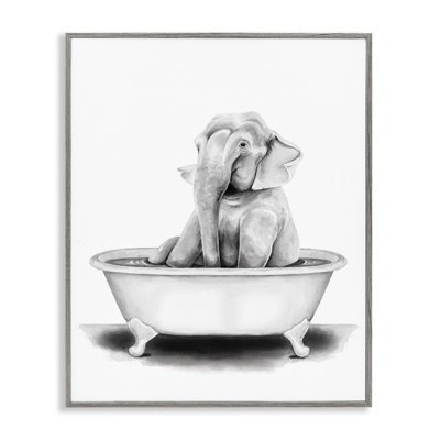 'Elephant in a Tub Funny Animal Bathroom' by Rachel Neiman - Drawing Print