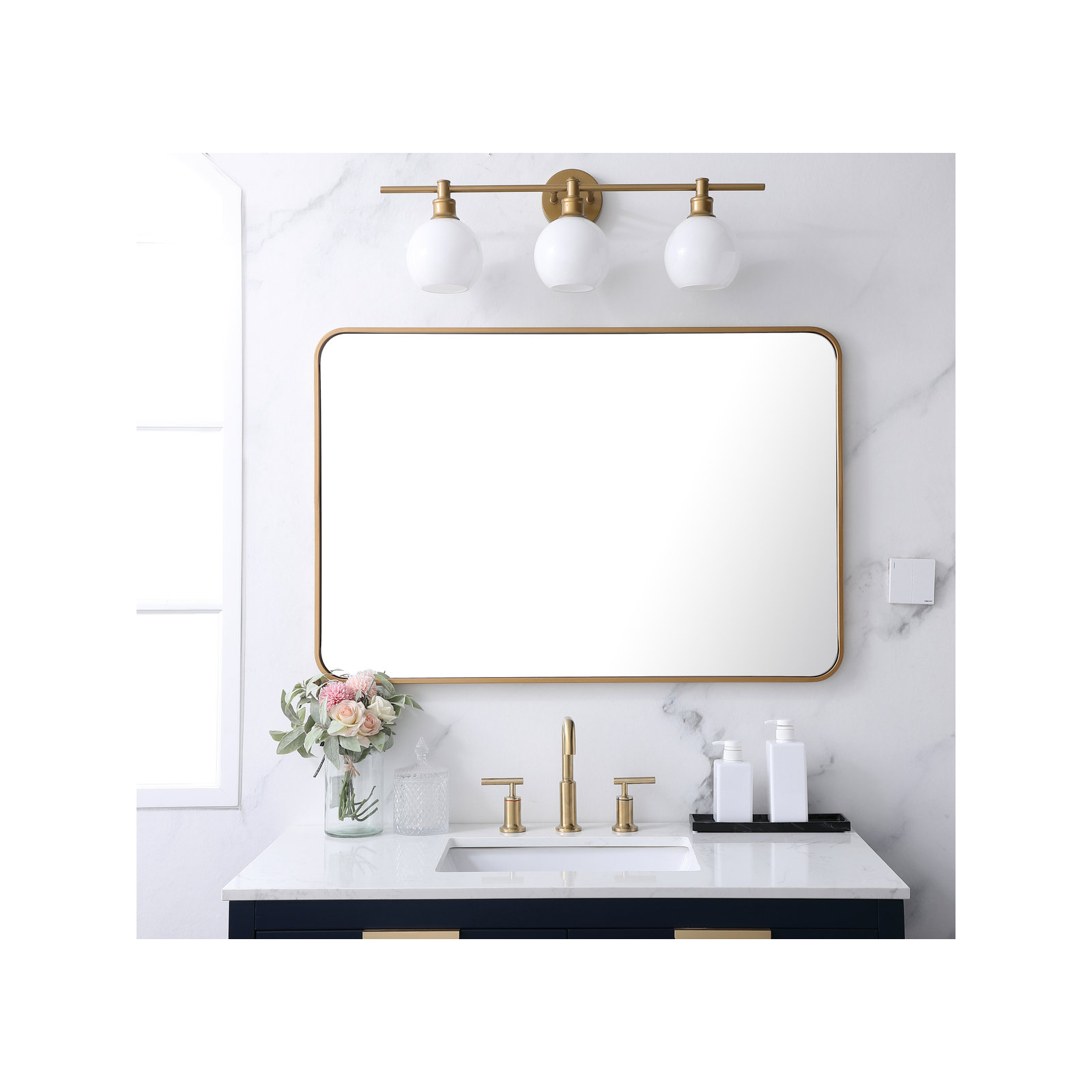 Sabine Metal Rounded Rectangle Wall Mirror, 40" x 27", Brass