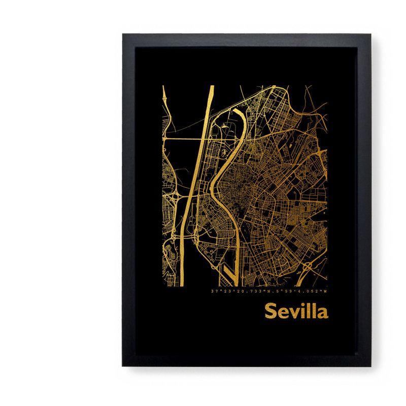 Sevilla Map - Single Picture Frame Print, 42.5cm H x 32.5cm W x 3.5cm D
