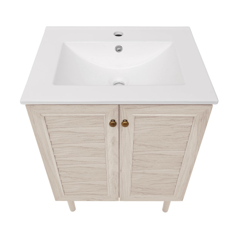 Bron 24" Freestanding Bathroom Vanity in White Oak with Sink Top, White Oak, White, Single-Hole