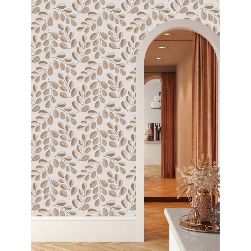 Panneau de papier peint adhésif beige L 18,75 pi x l 25 po Beige Leaves