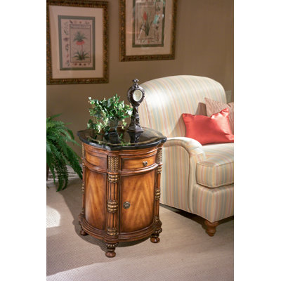  Montero Table d'appoint tambour 1 tiroir et 1 porte W Fossil Stone