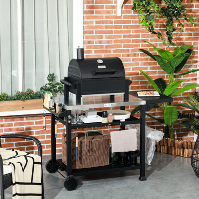 Chariot de service portatif extérieur, 46 po x 21,75 po, table d'appoint pliable en acier inoxydable, noir