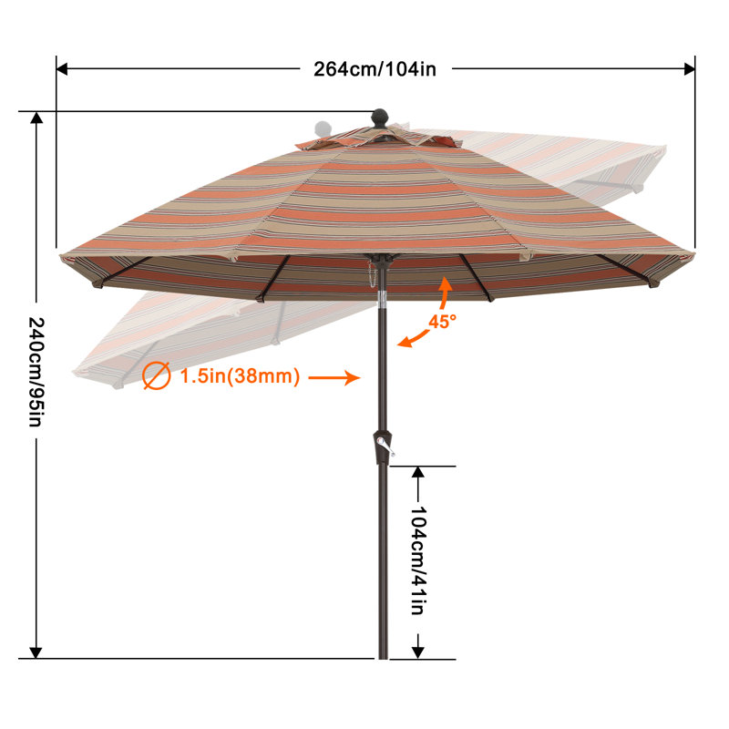 Parasol de marché en oléfine 9 'avec inclinaison et manivelle, Rayure Canyon