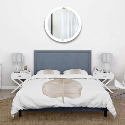 Dried Leaf Plant Beige On White - Traditional Duvet Cover Set - Microfiber Polyester