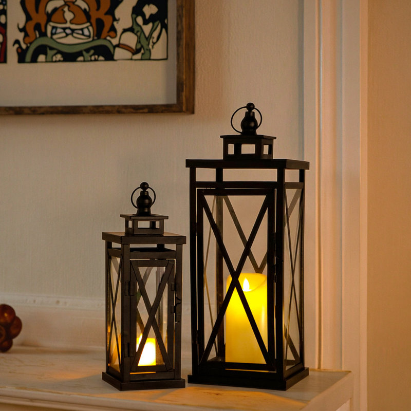 2 Piece Metal Tabletop Lantern Set